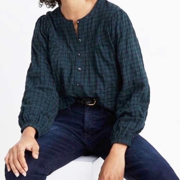 Madewell Tops - Madewell Plaid Balloon Sleeve Peasant Long Sleeve Blouse Top